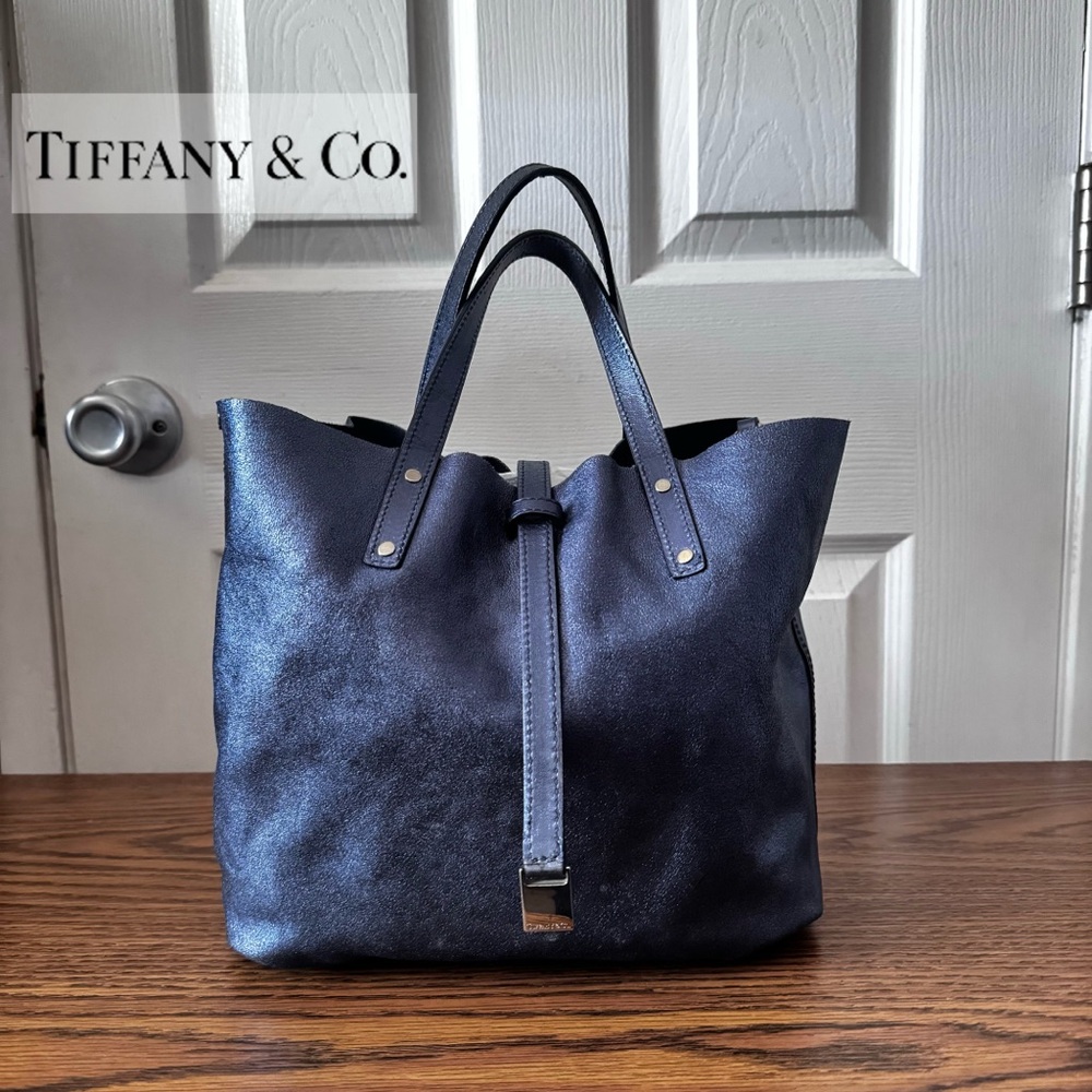 Tiffany & Co. Reversible Leather/Suede Tote – Metallic Blue & Blue Suede